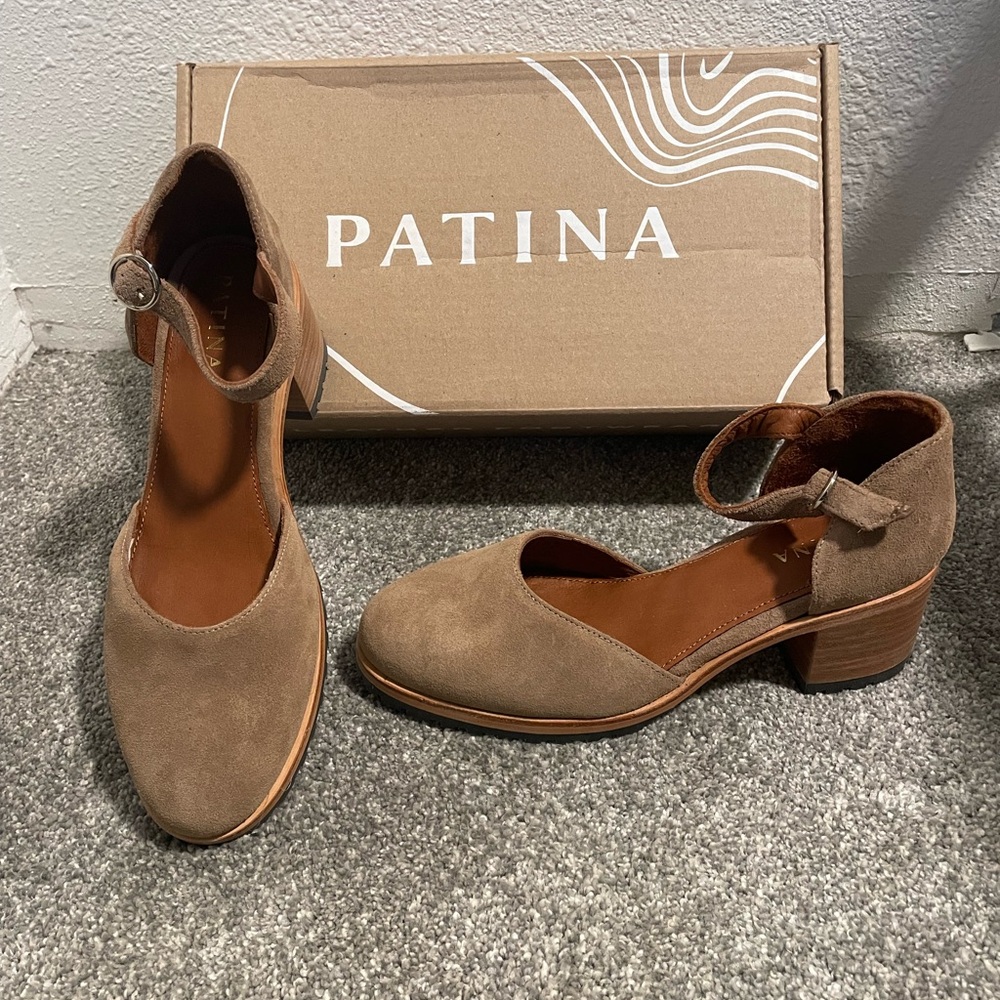 Patina Heeled Mary Jane Suede - Taupe